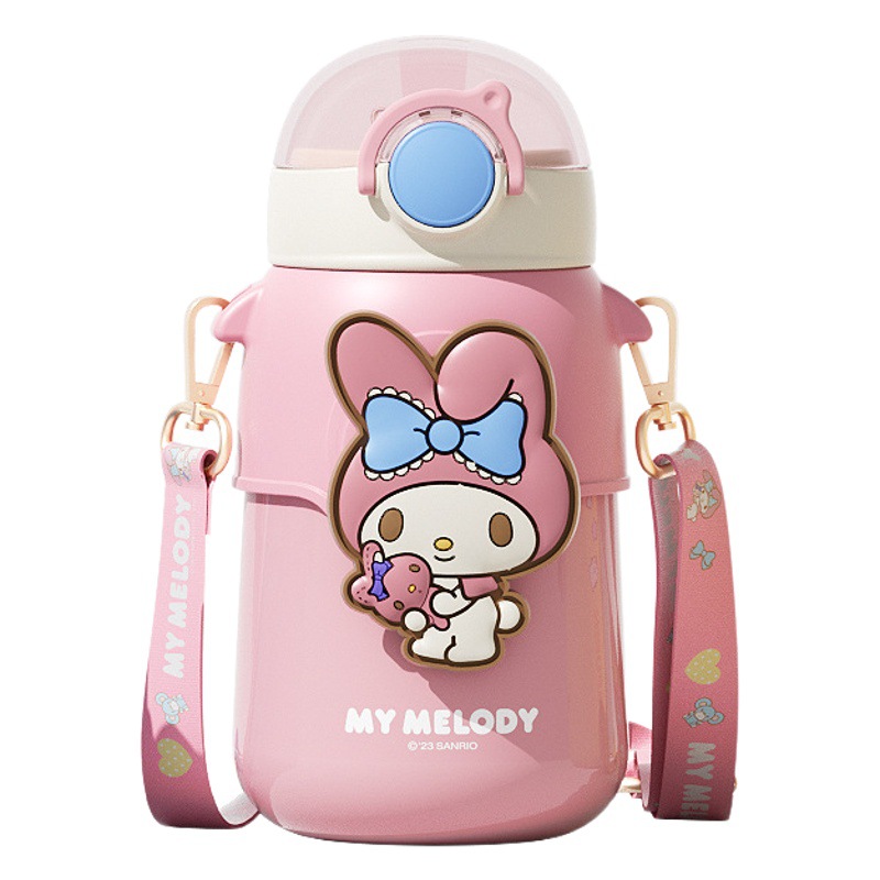 Sanrio Taza de aislamiento para estudiantes autorizada genuina Taza de agua deportiva de dibujos animados Taza de paja femenina personalizada Taza de tapa elástica linda