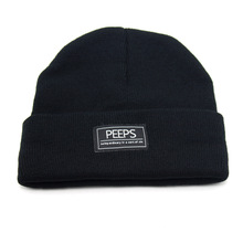 跨境新款秋冬贴布保暖套头针织帽字母PEEPS男女户外毛线帽豆豆帽