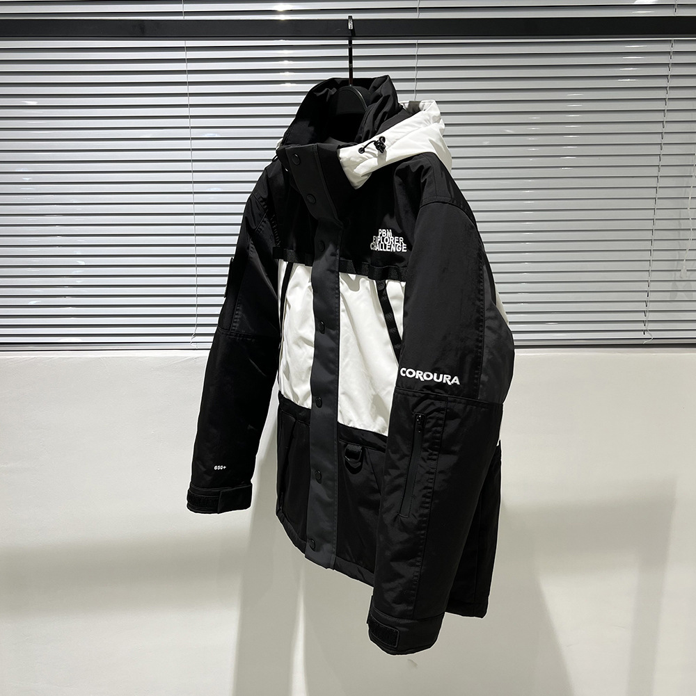 Men's Hooded Jacket Thickened Outdoor Coat Black And White_voghion.com