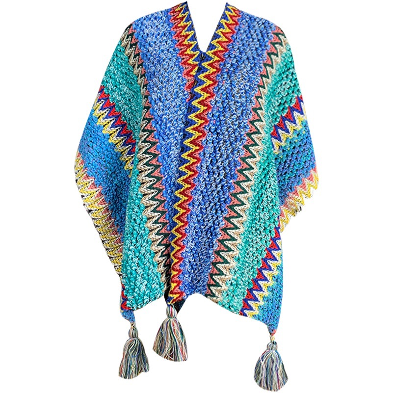 24 Color Yunnan Lijiang Travel Photograph Shawl Women's Ethnic Style Travel Warm Knitted Cloak with Thickened Cape