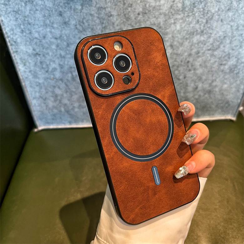Funda magnética de piel de cordero Apple 16, adecuada para iPhone 15, funda para teléfono 14ProMax con textura de cuero, cobertura total 13, funda protectora 17