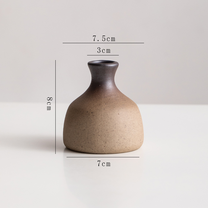 中国のレトロなセラミック小さな花瓶ホームデスクトップ水耕栽培の花と緑の植物の装飾品フラワーアレンジメントドライフラワー粗い陶器の装飾品|undefined