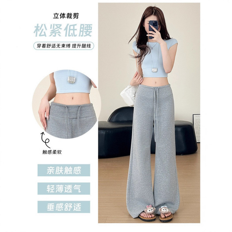 2025秋季新款领羊绒美式休闲卫裤灰色直筒运动裤女高腰显瘦阔腿裤|undefined