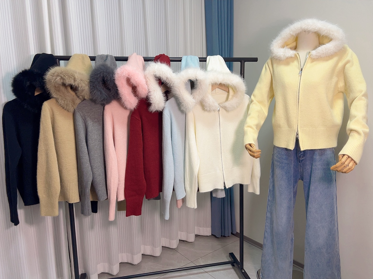 Cross-border coreano retro otoño invierno jersey de punto mujeres relajado casual versátil de manga larga cuello con capuchón suéter chaqueta mujer