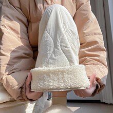 加绒加厚棉裤女2026秋冬新款保暖防风拼接杏色休闲松紧腰直筒阔腿
