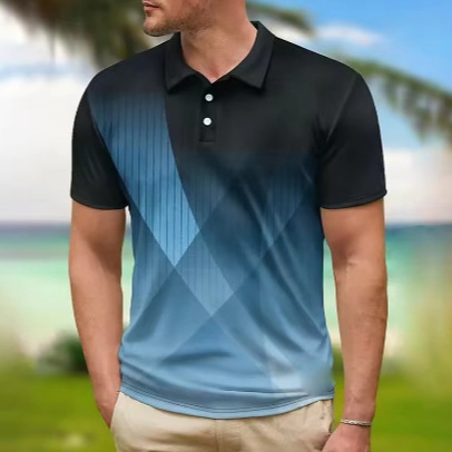 Exquisite Pattern Polo Shirt Multicolored Gradient 3D Printing T-Shirt Summer Street Summer Short-Sleeved Loose t