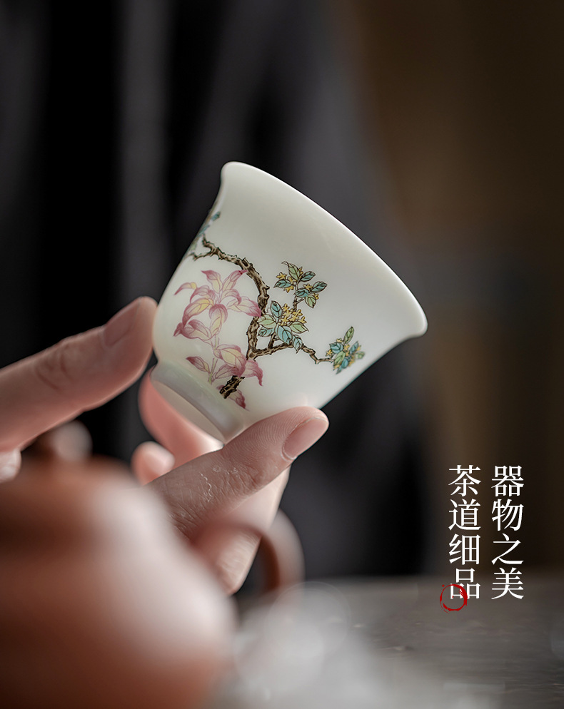 陶瓷功夫茶具套装十二花神茶杯礼盒装家用甜白影青主人个人品茗杯详情6