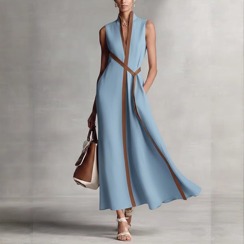 2026 European and American Fashion Cross-Border New Model Aliexpress Hot-Selling Color-Blocked Sleeveless Dress with Belt 2026 European and American Fashion Cross-Border New Model Aliexpress Hot-Selling Color-Blocked Sleeveless Dress with Belt