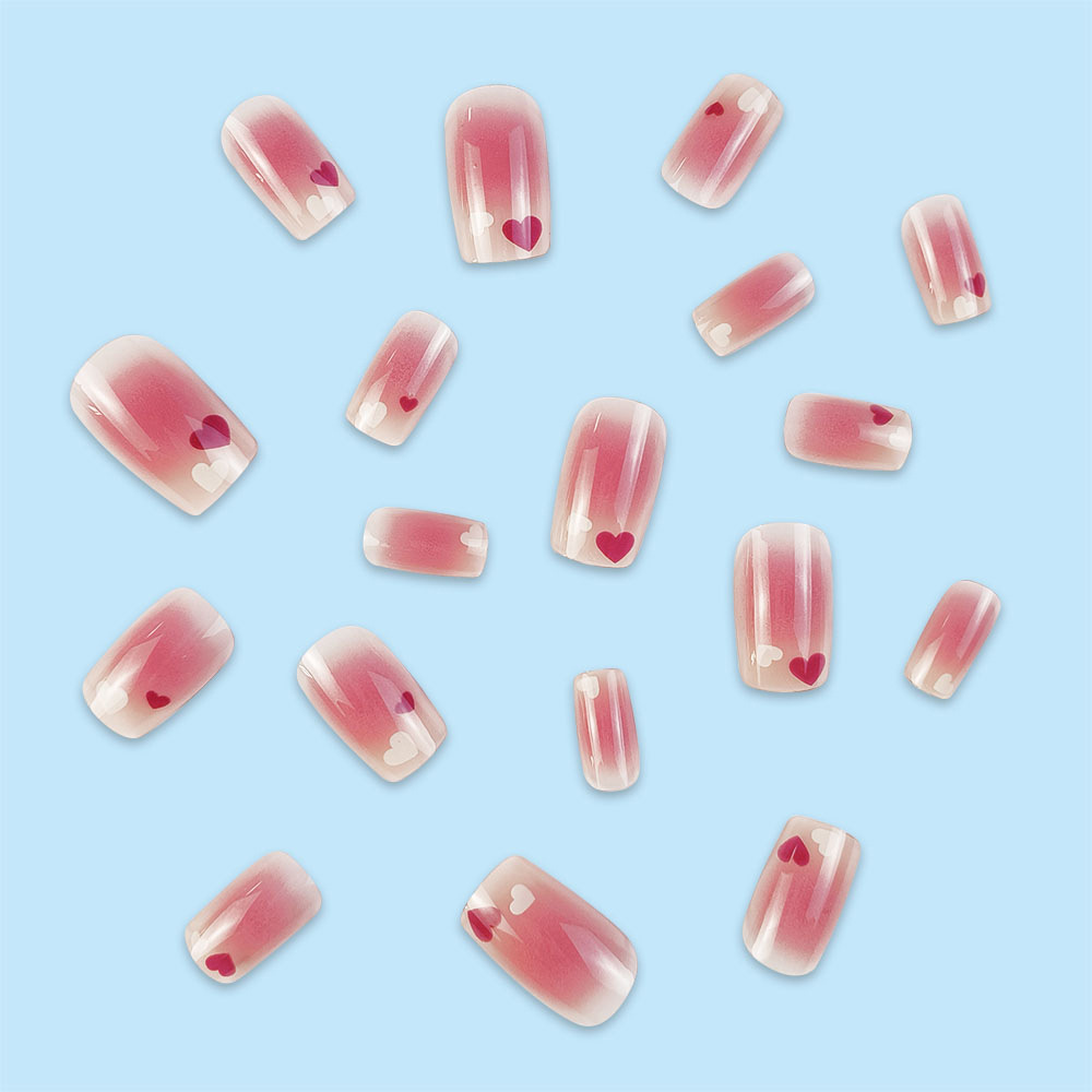 Rojo y blanco amor gradiente uñas uñas dulces y hermosas uñas blancas parche de uñas de alta calidad pequeño libro rojo uñas de vestir calientes