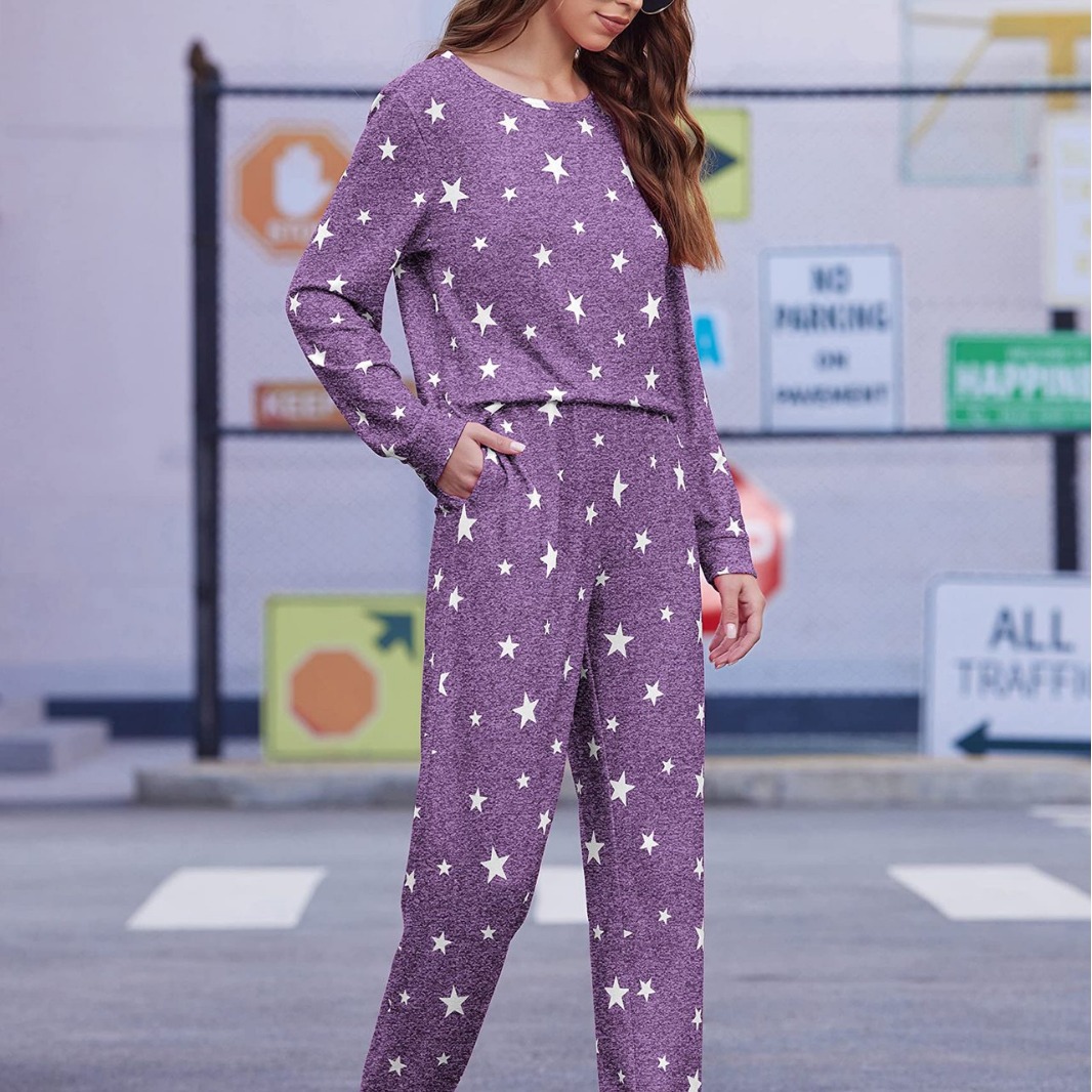 Spot traje de pijama de mujer Amazon estilo caliente patrón de venta caliente venta directa de fábrica envío de una pieza comercio exterior europeo y americano