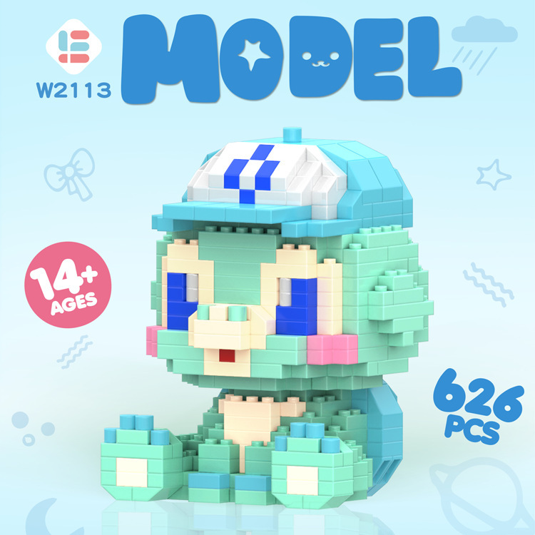 Compatible con LEGO gigante Panda flor azul lindo muñeca de dibujos animados montado bloques construcción juguete para niños puesto caja ciega al por mayor