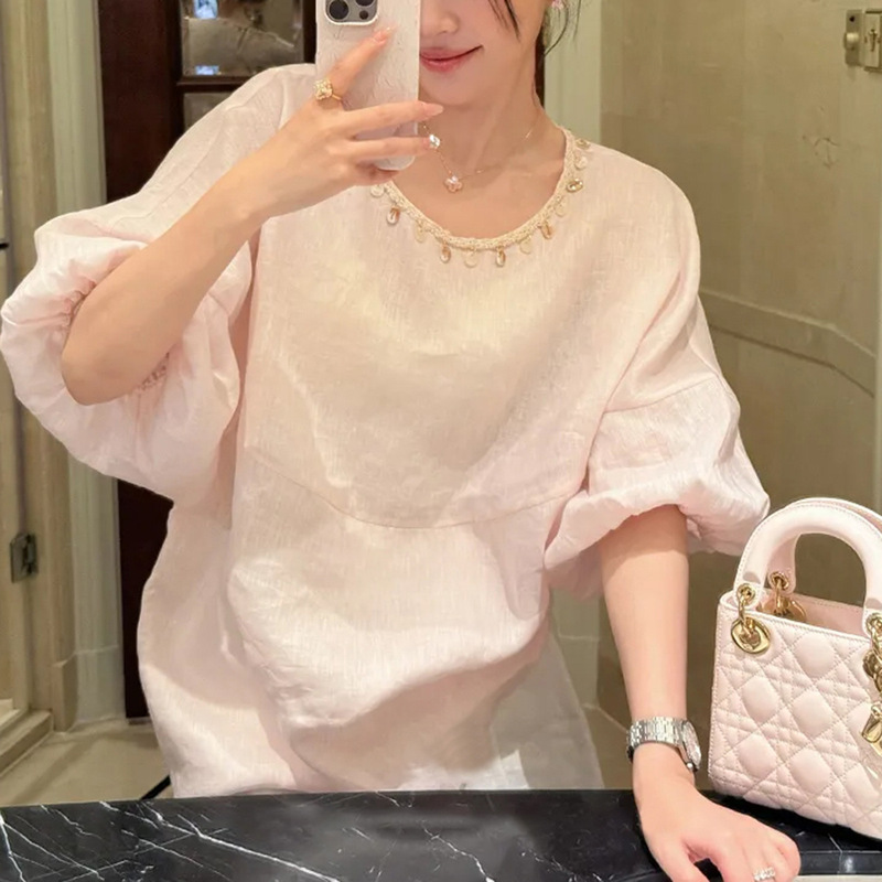 French Tenderness ~ Heavy Industry Shell Embroidery Palace Style Linen Summer Short Sleeve Top Embroidered Loose Gaozhi Shirt French Tenderness ~ Heavy Industry Shell Embroidery Palace Style Linen Summer Short Sleeve Top Embroidered Loose Gaozhi Shirt
