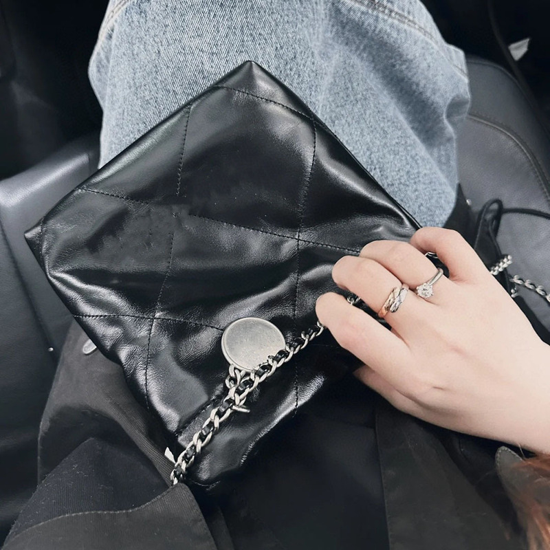 High version xiangfeng mini garbage bag 22bag cowhide shopping bag rhombus chain shoulder bag slung shoulder bag women's bag