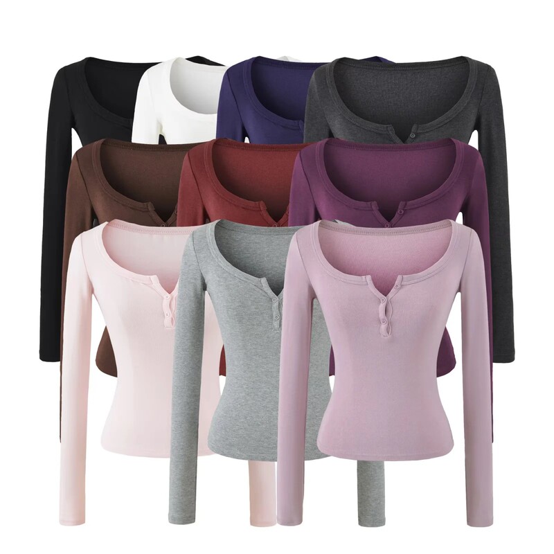 European and American Style Square-Neck Cashmere Long-Sleeve Top with Exposed Collarbone, New Spring and Autumn Half-Buttoned Waist-Cinching Slim-Fit Base Shirt T-Shirt European and American Style Square-Neck Cashmere Long-Sleeve Top with Exposed Collarbone, New Spring and Autumn Half-Buttoned Waist-Cinching Slim-Fit Base Shirt T-Shirt