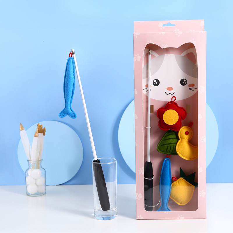 Mascota gato incorporado hierba de gato ajustable retráctil divertido gato palo interactivo auto-Hola cabeza reemplazable pesca gato varilla amarillo pato flor