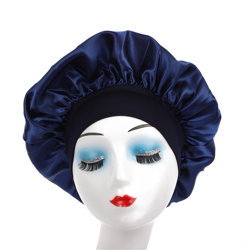 Amazon damas de borde ancho de alto elástico sombrero, sombrero de dormir, sombrero de baño, sombrero de quimioterapia, sombrero de seda, sombrero de cuidado del cabello transfronterizo