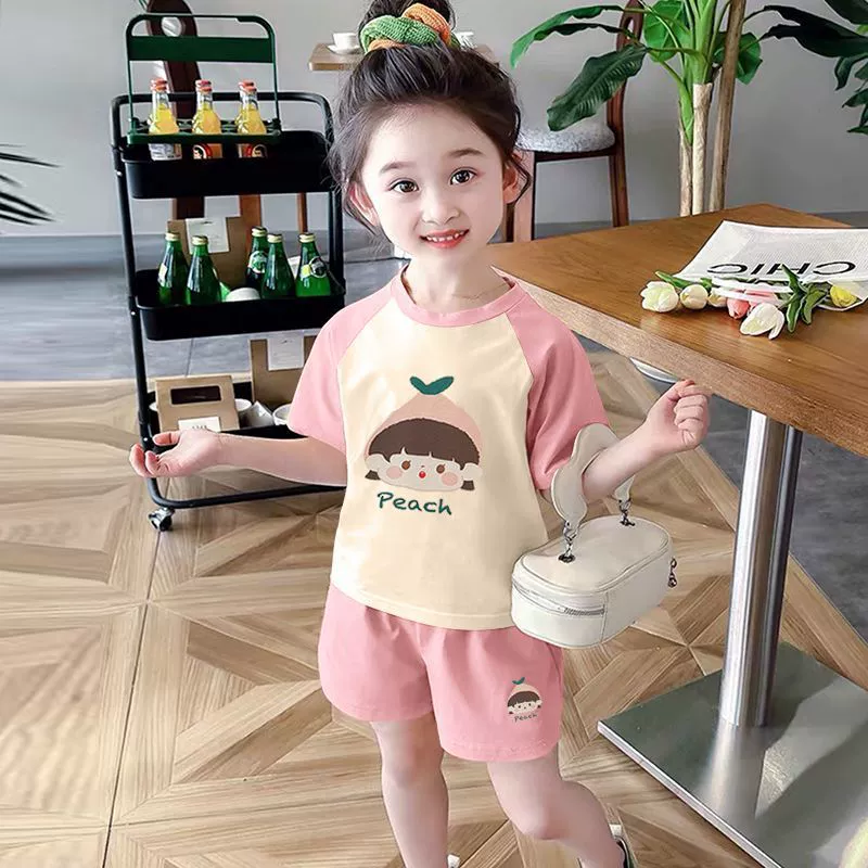 Футболка с короткими рукавами для девочек, костюм из чистого хлопка, летний топ с короткими рукавами и принтом для девочек, модная детская летняя одежда