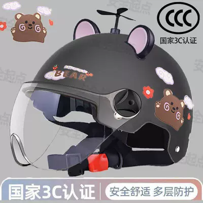 Motosiklet kaskı (dəbilqə): Newly certified electric motorcycle helmet for - accessory-model-cherry-bear-black-safety-thickened-hd-mirror-cute-3c-certified-helmet