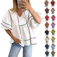 C 89454 V-Neck Bubble Sleeve Shirt �l�yƴ���r�� �羳�W��