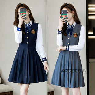 Jk Preppy Style Shirt Dress Suit Campus New Garden Uniform Kindergarten Teacher Work Uniform Mid-Length Pleated Skirt School Uniform