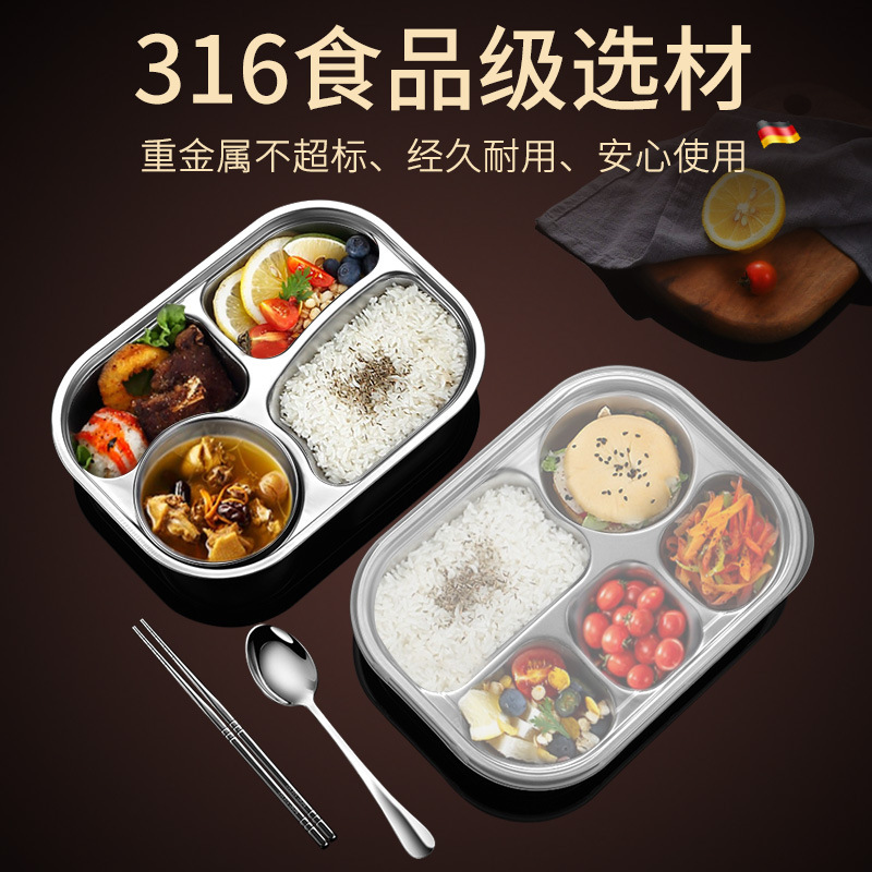 Food-Grade 316 Stainless Steel Dinner Plate, Kindergarten Tableware, School Cafeteria Plate, Kidsren's and Baby's Household Divided Plate