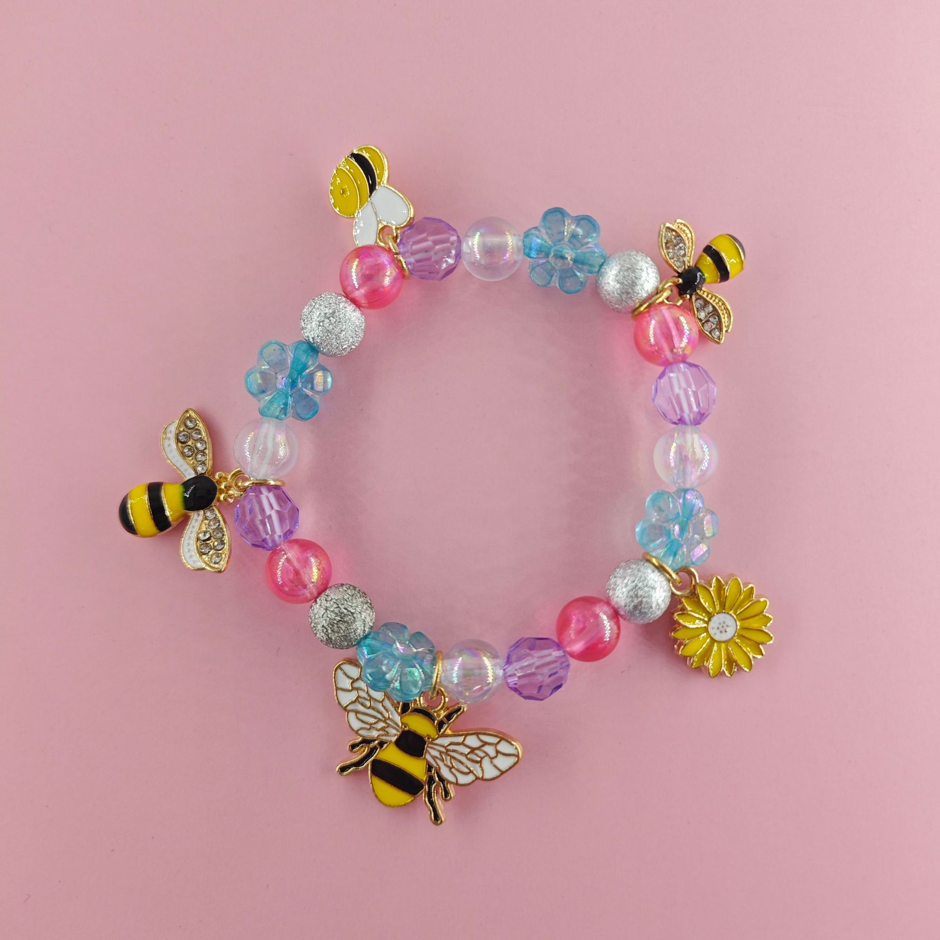 Transfronterizo Amazon nueva pulsera de dibujos animados para niños pequeña margarita abeja colgante de arco iris pulsera variedad de joyas de amistad