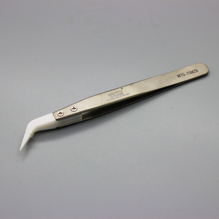 卫特斯 WTS-75MZB 弯尖头陶瓷镊子防磁耐酸碱耐高温ESD不锈钢夹子