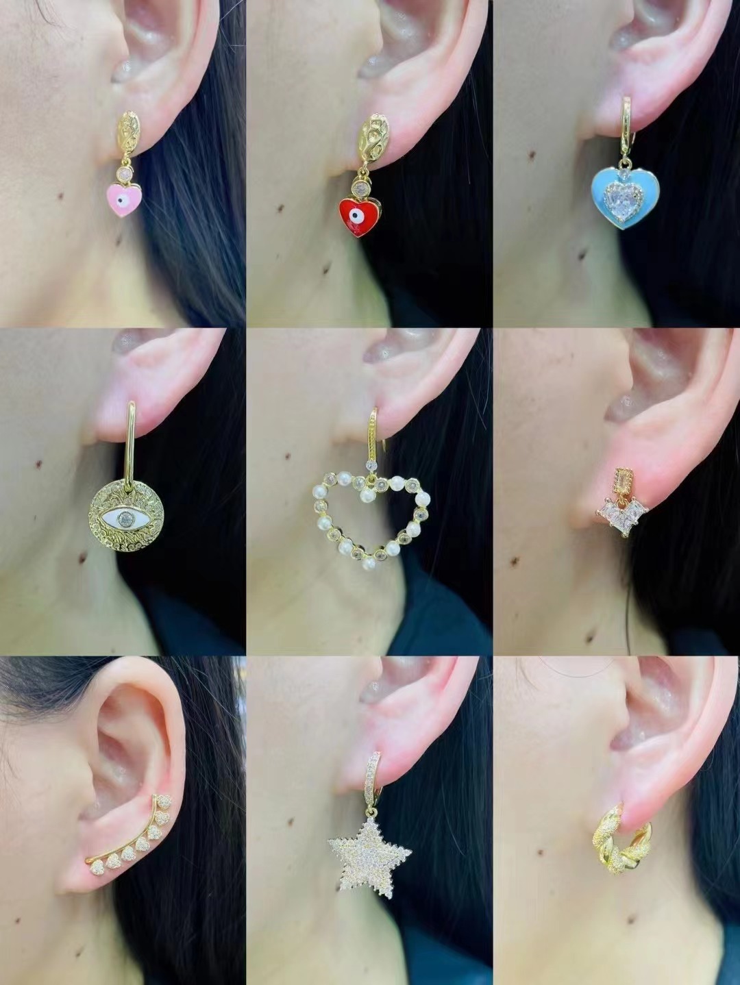 Femmes Sucré Cœur Métal Zircon Clips D'oreille Placage Zircon Incrusté Clip Et Manchette Boucles D'oreilles display picture 4