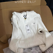 三标齐全rl刺绣麻花连帽针织拉链开衫女2025春秋新款上衣毛衣外套