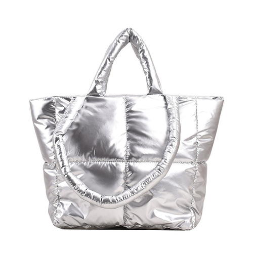  new Korean style simple contrasting color portable cotton clothing bag niche personality glossy western style large capacity shoulder bag