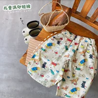 Укороченные брюки с героями мультфильмов для мальчиков, новинка 2024 года, летние стильные тонкие шорты средней длины для малышей и маленьких детей с модными шортами с полным принтом