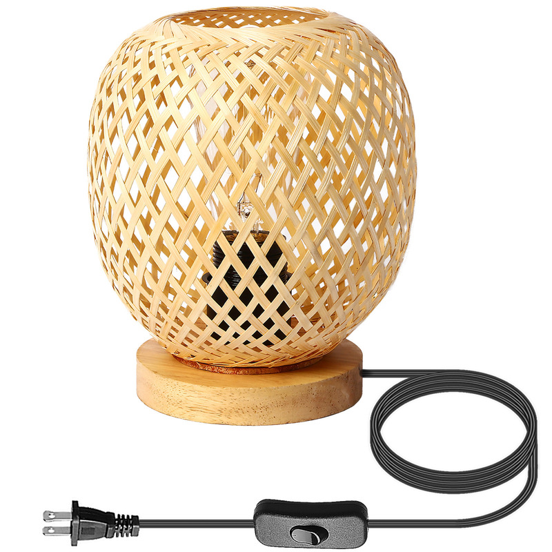 Cross-border bamboo rattan table lamp farmhouse wind bedside atmosphere lamp desk study bar cafe restaurant table lamp