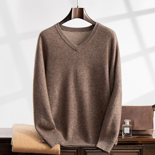Thickened Knitwear Autumn and Winter New Air Layer V Neck Cashmere Knitwear Men's Bottoming Pullover Warm Knitwear Casual