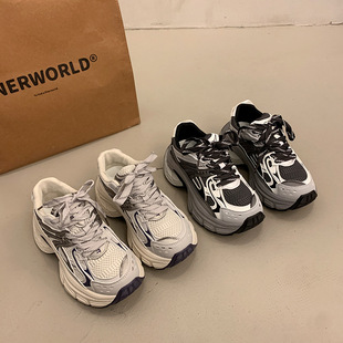 Douyin's Same Dad Shoes European Station 2025 Spring Thick-Soled Women's Shoes Mesh Breathable Heightening Casual Shoes Sports Shoes