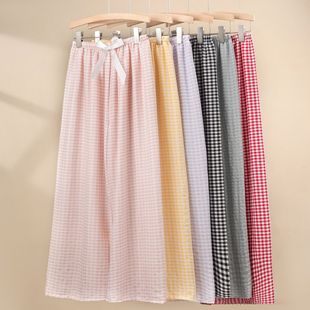 Summer New Cloud Cotton Pajama Pants Women's Plaid Style Home Pants plus size Outer Wearing Pants Yarn-dyed Plaid Wide Leg Pants
