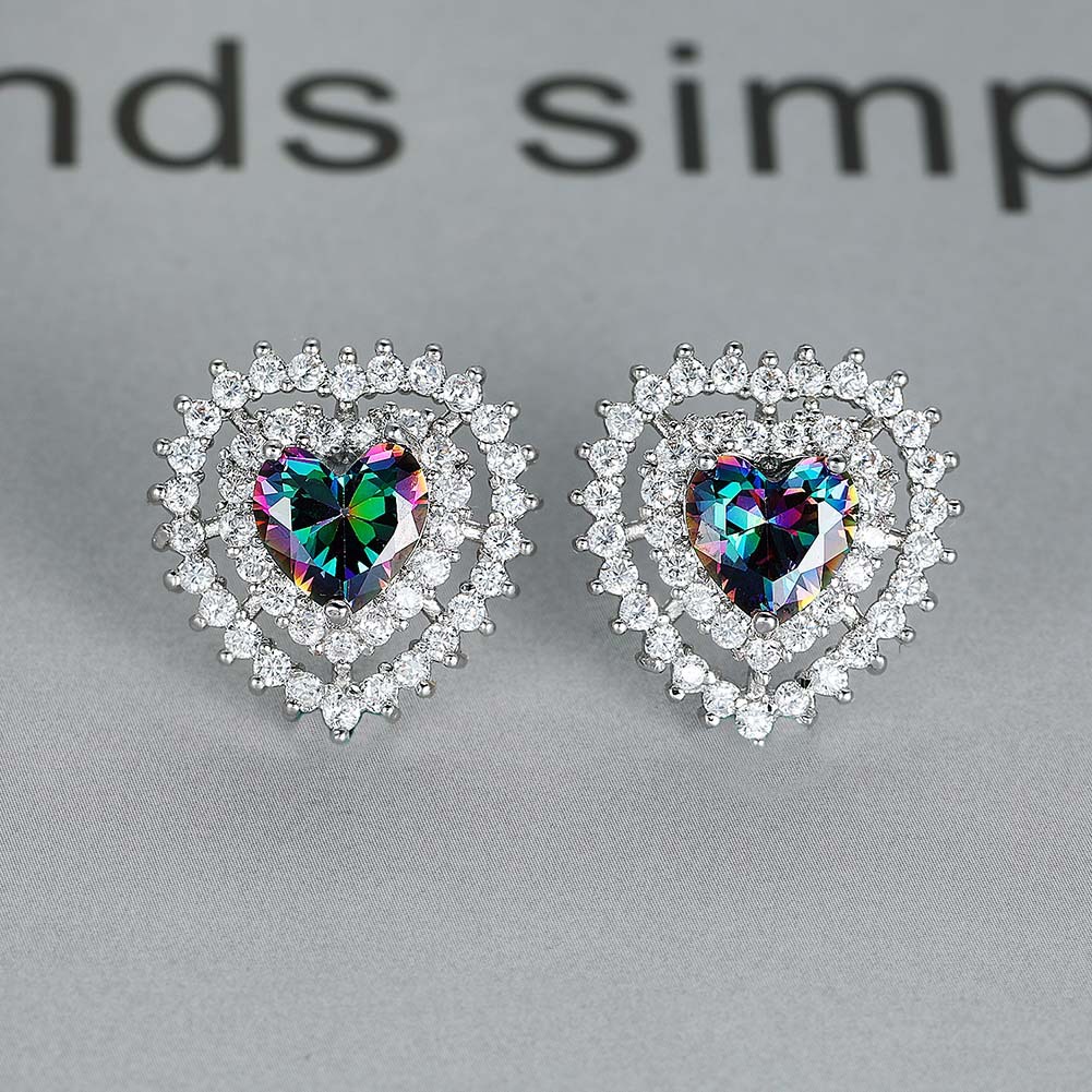 Fashion Heart Shape Copper Inlay Zircon Ear Studs 1 Pair
