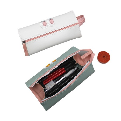 Leather embroidered pencil case for men and women, internet celebrity personalized stationery box ins for high school and junior high school students and girls, cute, simple and large capacity