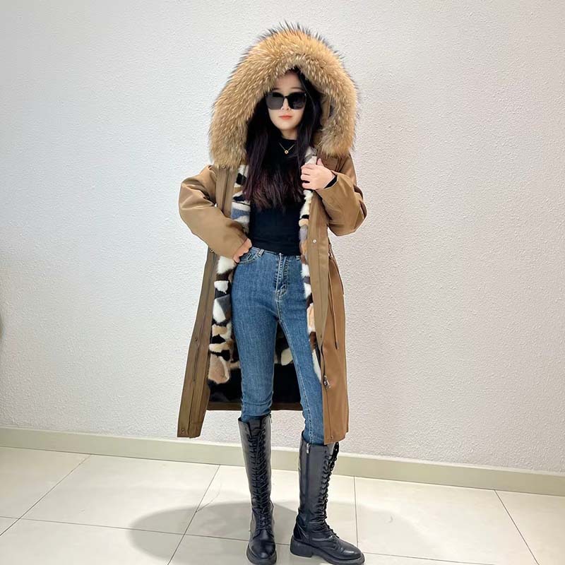 冬款防风保暖皮草外套 加厚内胆派克服 飘带长款水貂毛内胆派克服|undefined
