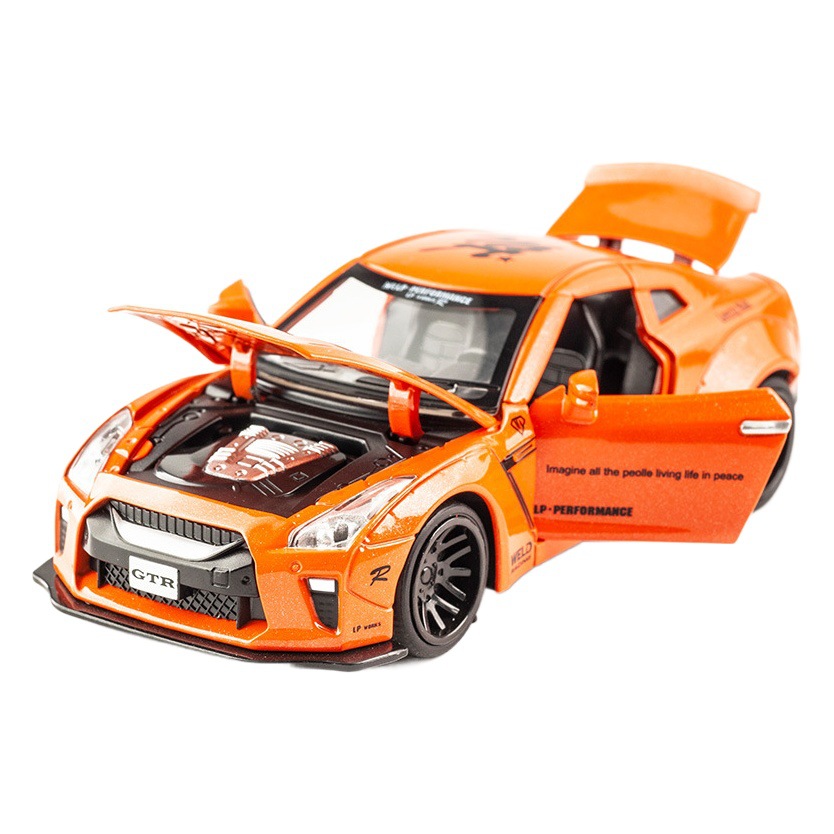 Jianyuan aleación 1:32 Nissan GTR coche deportivo modelo Tire hacia atrás el sonido y la luz 4 Puerta Abierta modelo de coche de juguete decoración al por mayor