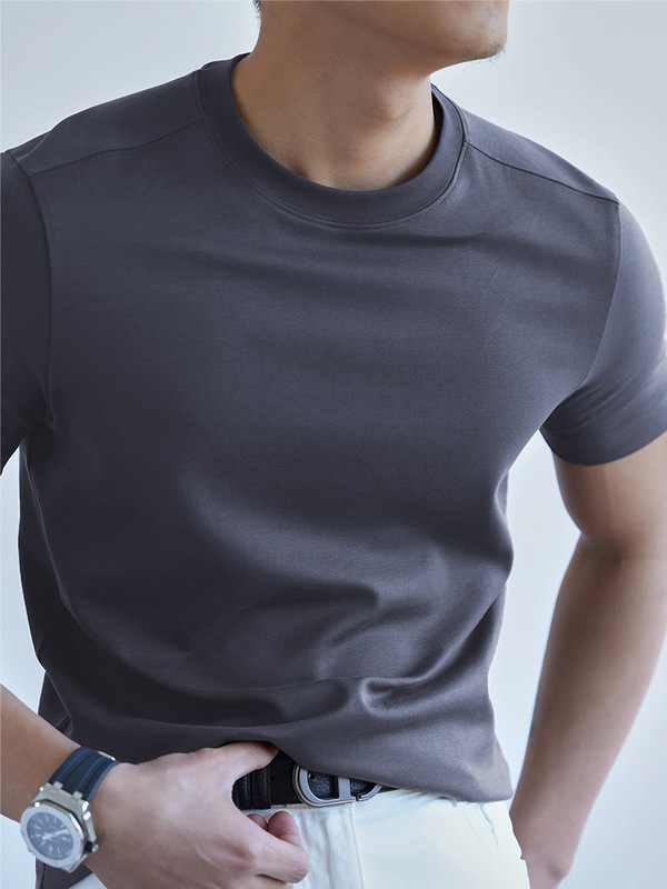 ハイエンド 7A 抗菌マルベリーシルクメンズ半袖 Tシャツ夏クール液体アンモニアモーダル通気性ソリッドカラーラウンドネックトップ|undefined
