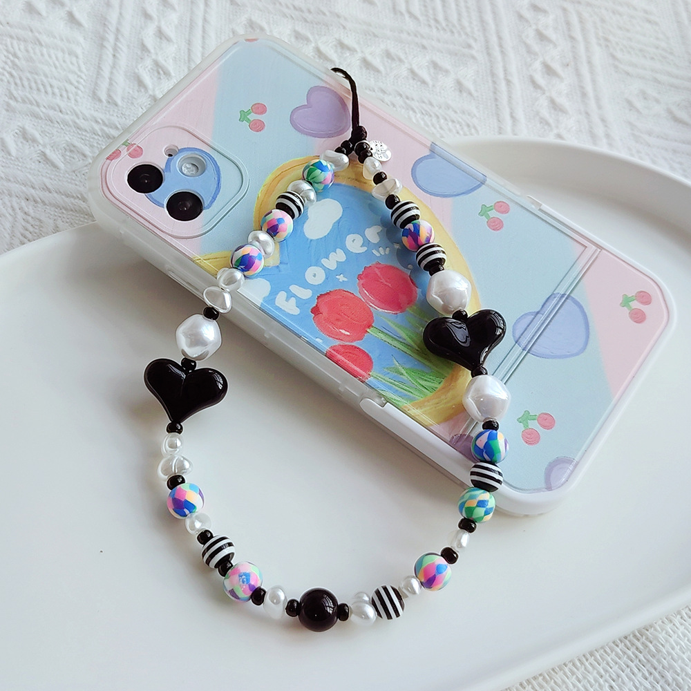 Stringting Pu Caiying Same Style Ins Style Special-shaped Imitation Pearl Love Handmade Beaded Anti-lost Mobile Phone Charm Women display picture 25