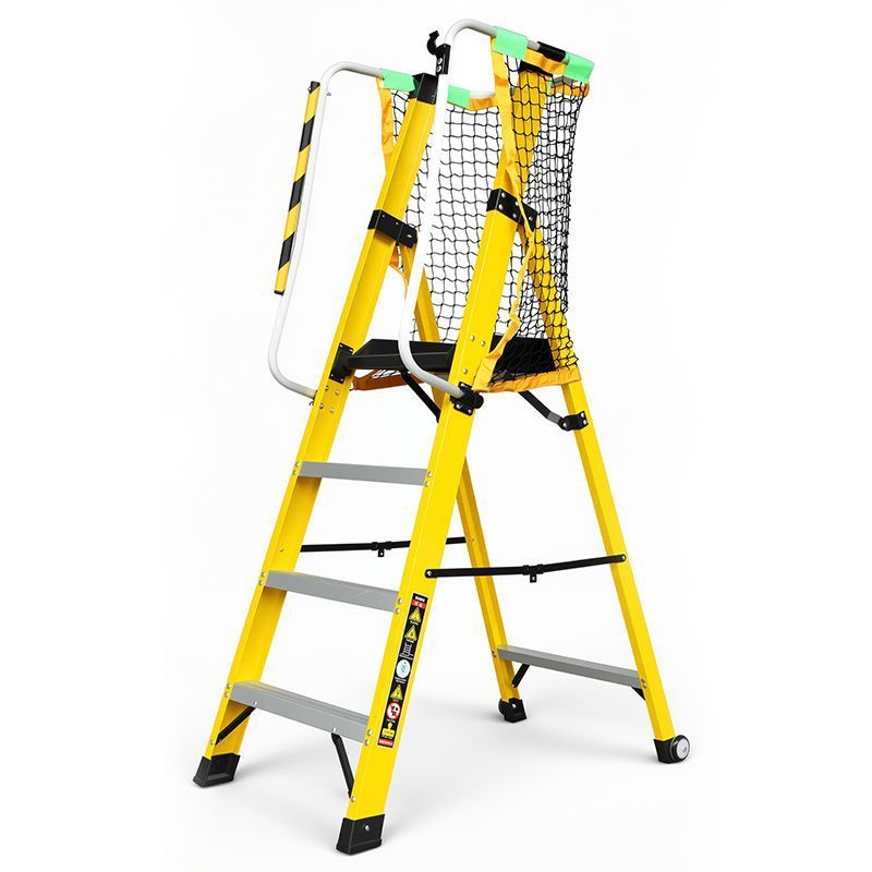 施工折叠平台爬梯绝缘玻璃钢扶手安全工程围栏工作专用人字梯梯子