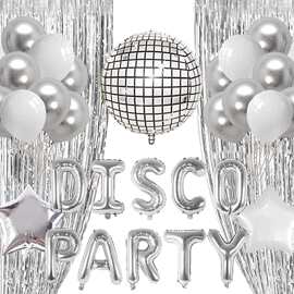 银色disco party金属银色乳胶亮片雨丝帘组合气球套餐disco 派对