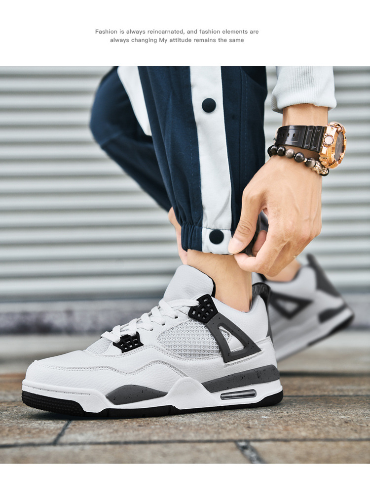 Giày thể thao nam AJ4 phong cách đường phố, sneaker unisex dễ phối đồ — AJ4 đen xám chi tiết 33