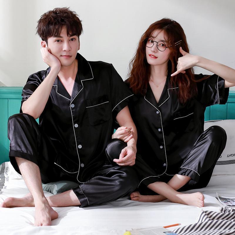 S 블랙#쇼트 롱 아이스 실크 커플 가디건