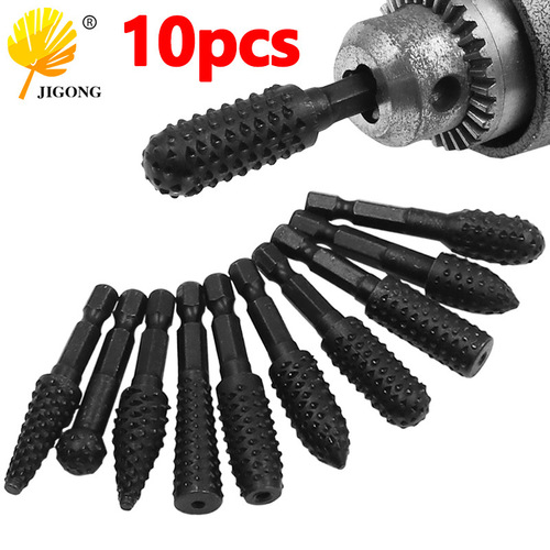 10-piece set of wolf tooth rotary wood files, woodworking grinding rotary files, hexagonal handle electric sanding head