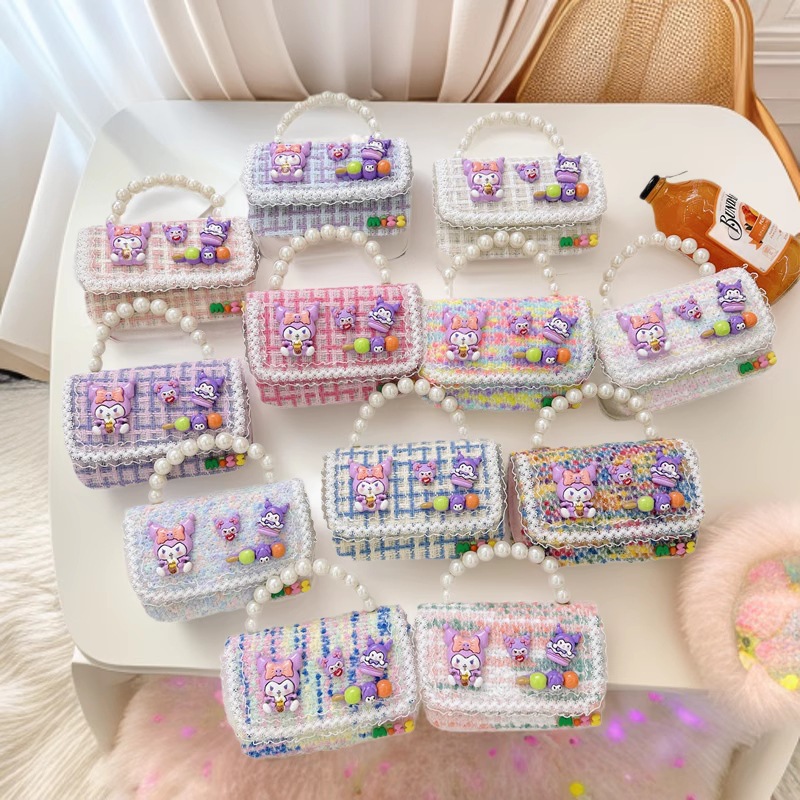 Bolsos de hombro para niños de estilo femenino de moda de dibujos animados de perlas bolsos portátiles para niños de cadena simple pequeña princesa bolsos de tramo oblicuos
