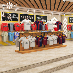 Sports clothing display cabinet wood grain decorative team clothes Middle Island cabinet hanging on the wall men's football clothing display stand