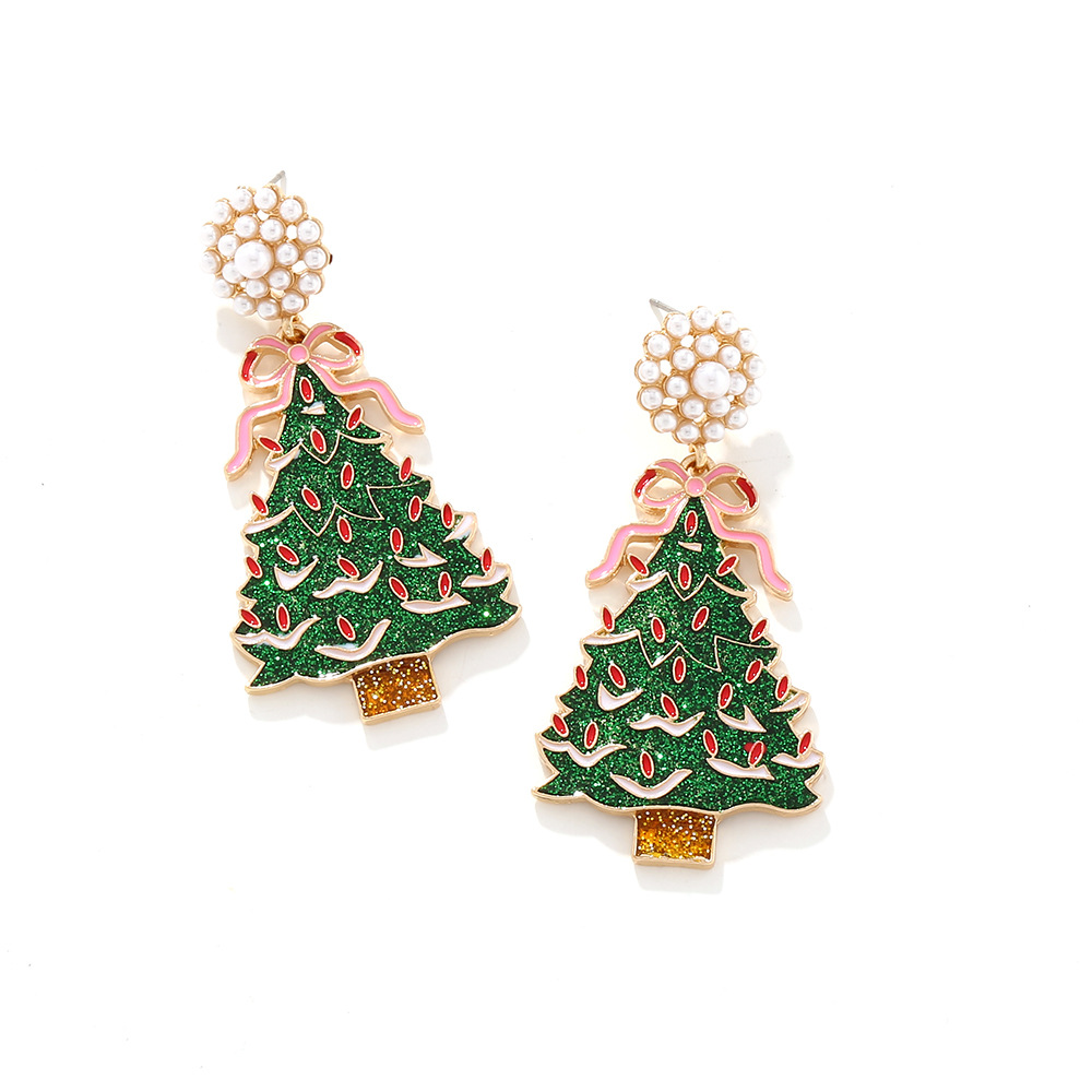 Women's Gender 1 Pair Casual Sweet Christmas Tree Bow Knot Alloy Artificial Pearls Drop Earrings