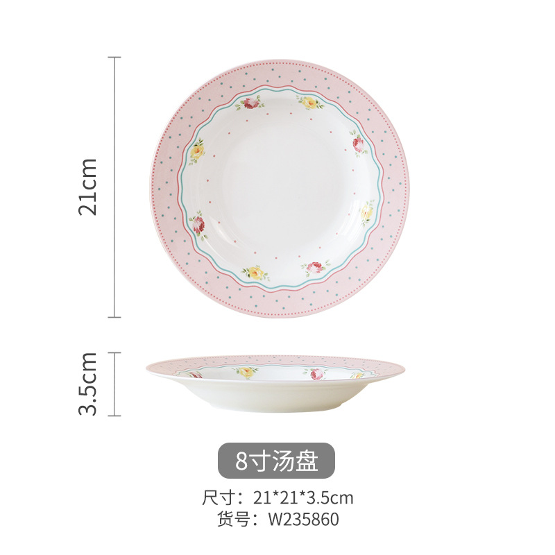Flores románticas de alto valor de hueso de porcelana cubiertos set platos y palillos de cerámica casados nuevos platos y palillos domésticos